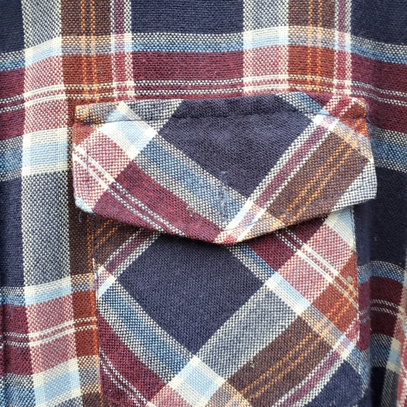 Sear's Vintage long sleeve Acrylic plaid men's button shirt. 17-17.5. Burg/Blue. - Picture 9 of 16